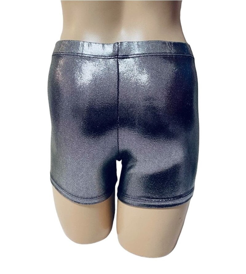 SILVER METALLIC SHINY FOIL MYSTIQUE BIKE SHORTS WITH CRYSTALS