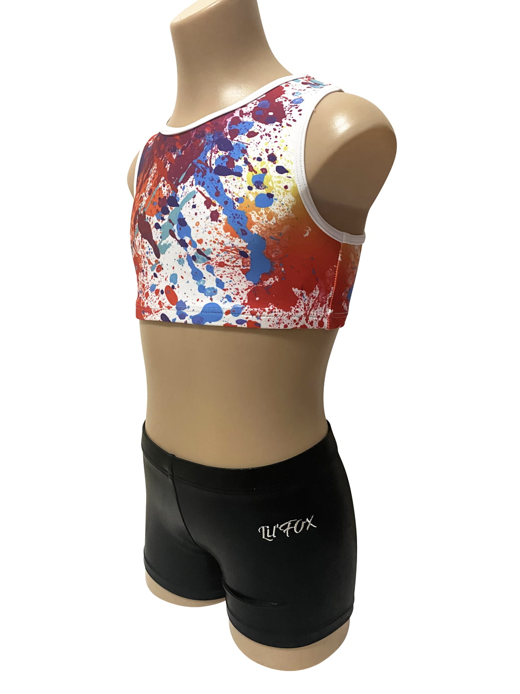 RAINBOW SPLAT WITH SHINY BLACK SHORTS CROP SET