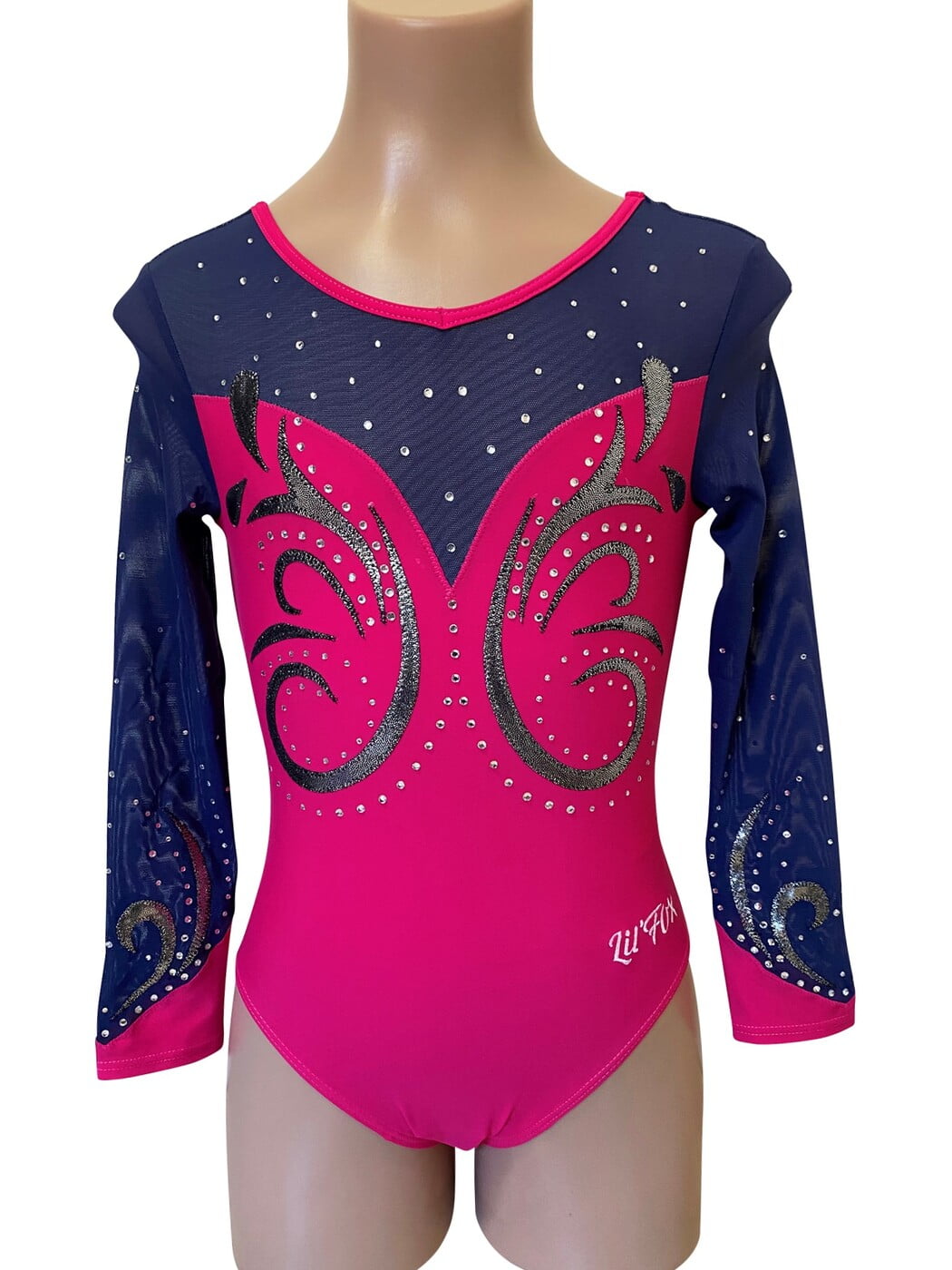 HOT PINK / NAVY SHEER SWEETHEART LONG SLEEVE