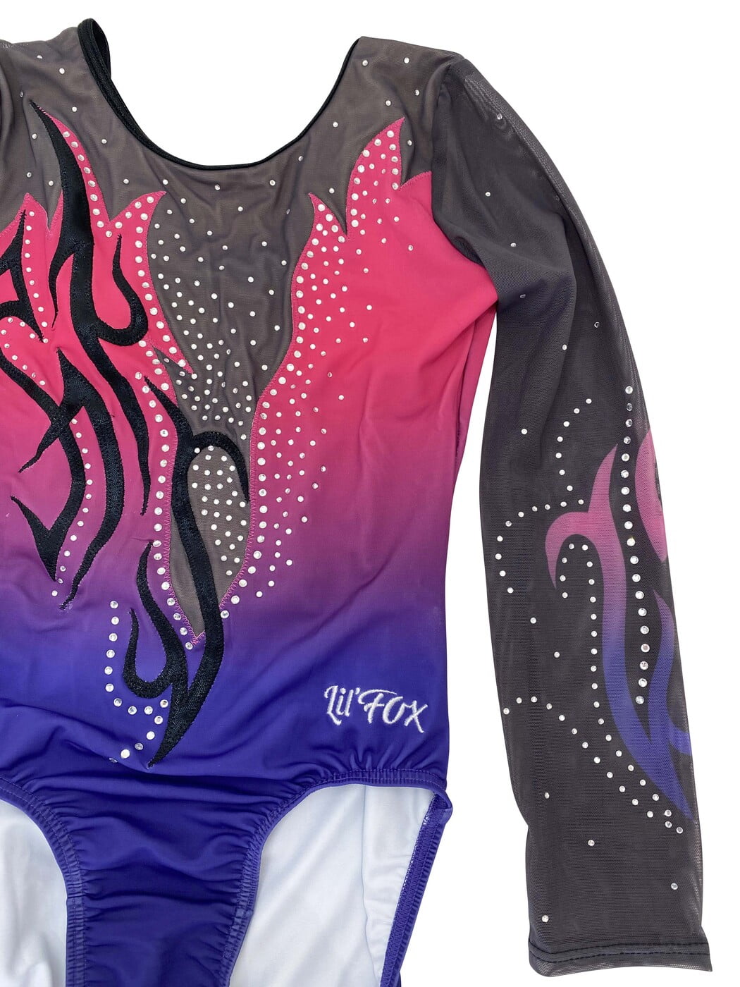 PINK PURPLE OMBRE DARK GREY MESH CRYSTALS LONG SLEEVE