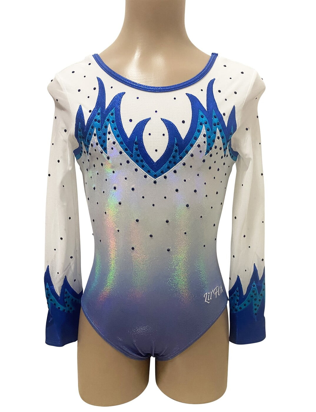 PEARL BLUE OMBRE FLAMES SHEER LONG SLEEVE