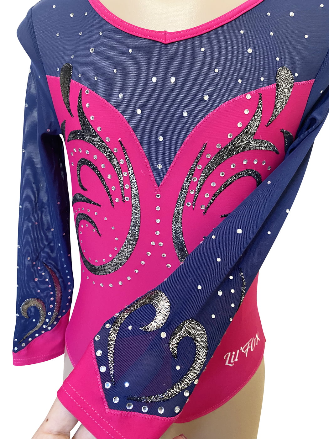 HOT PINK / NAVY SHEER SWEETHEART LONG SLEEVE