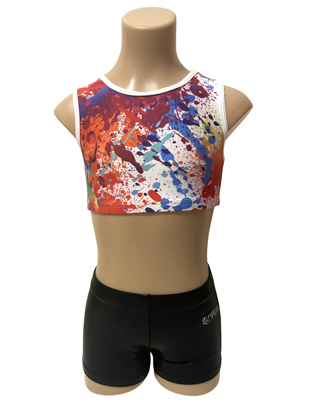 RAINBOW SPLAT WITH SHINY BLACK SHORTS CROP SET