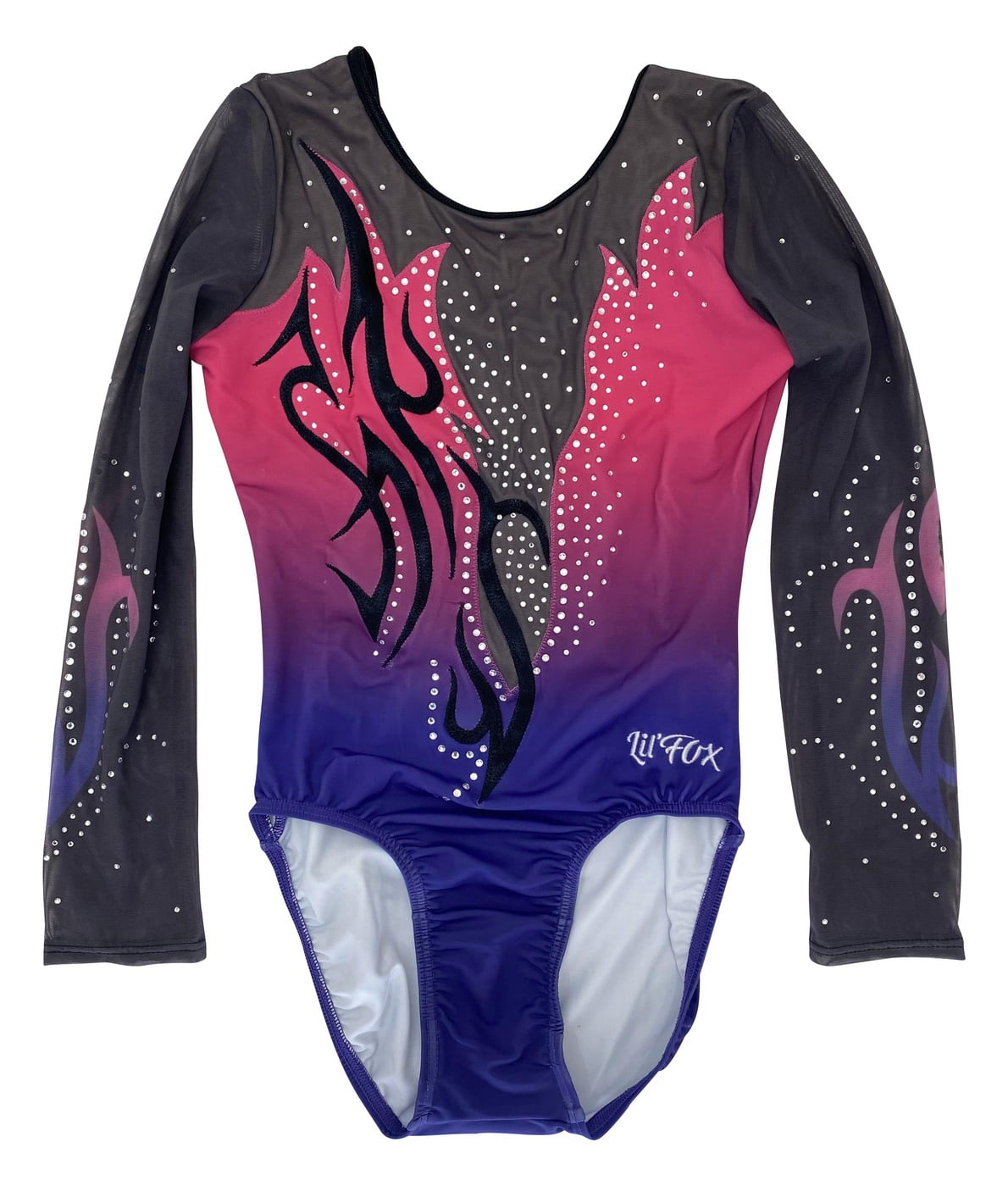 PINK PURPLE OMBRE DARK GREY MESH CRYSTALS LONG SLEEVE