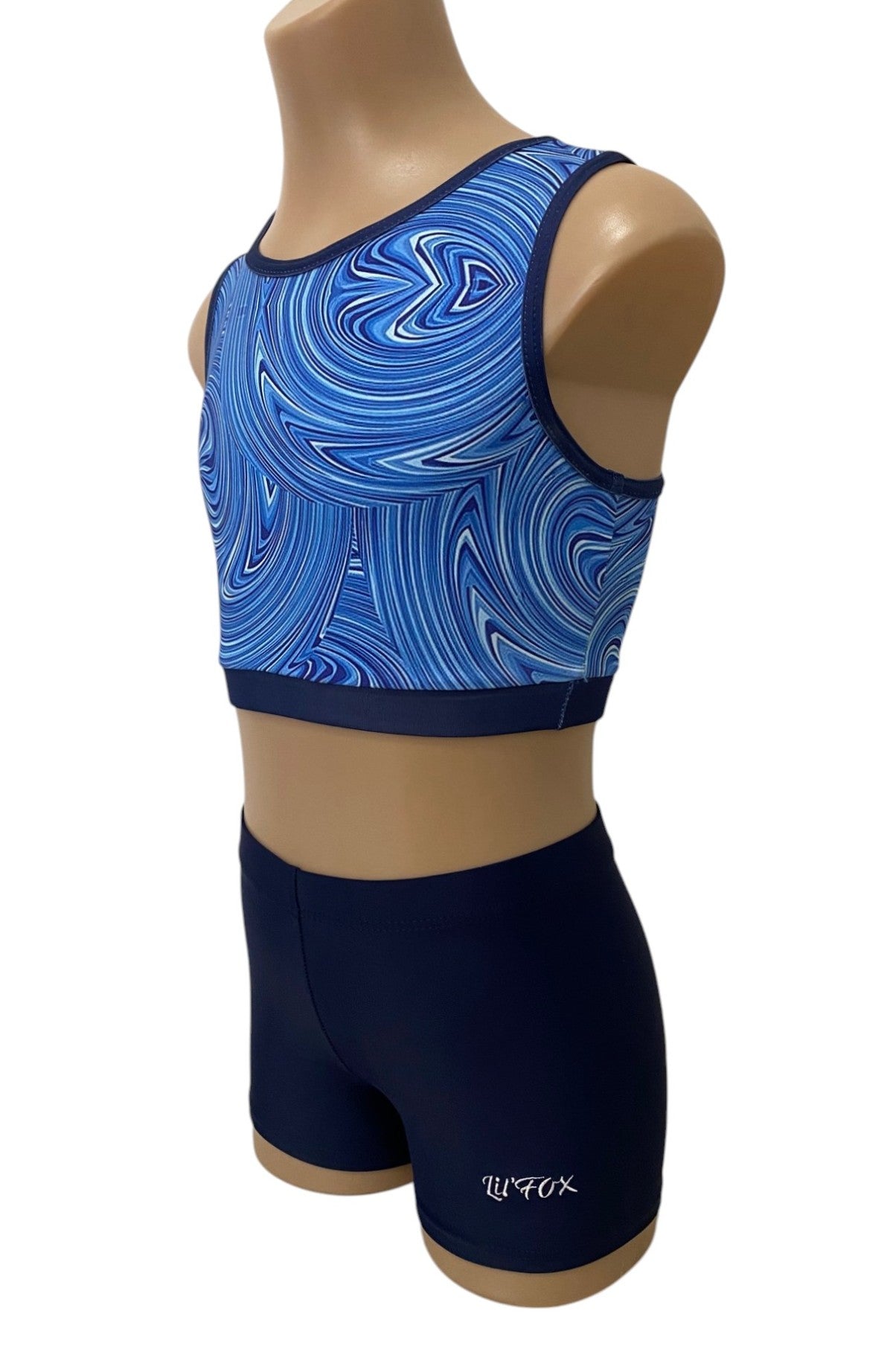 BLUE & NAVY SWIRL CROP SET