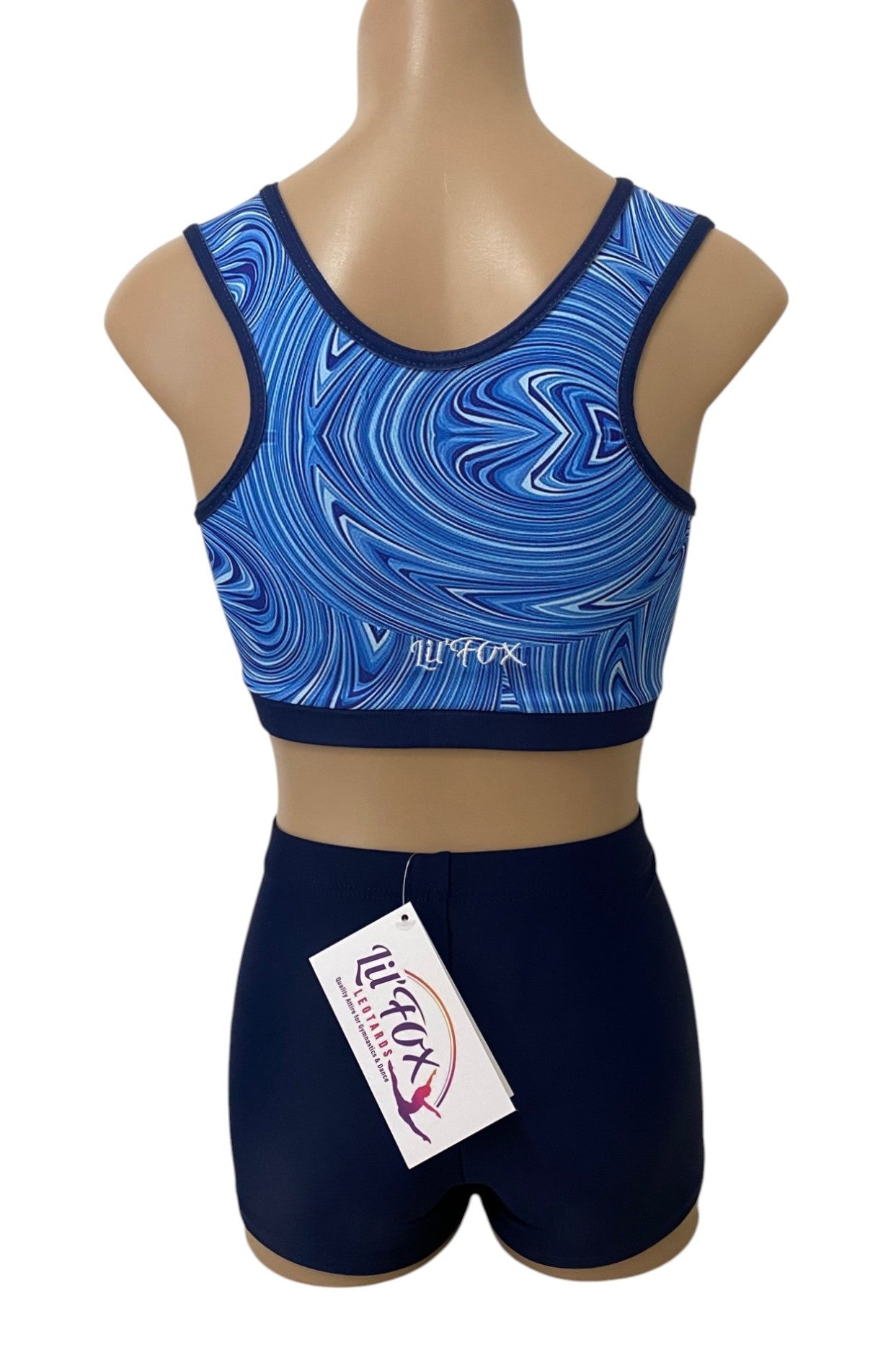 BLUE & NAVY SWIRL CROP SET