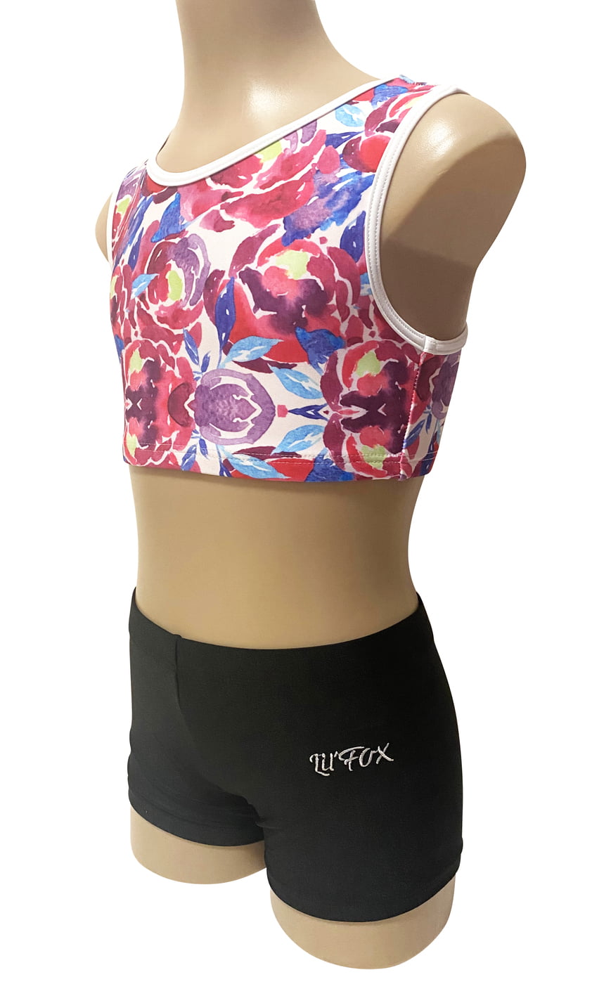 FLOWER DREAM WITH BLACK LYCRA SHORTS CROP SET