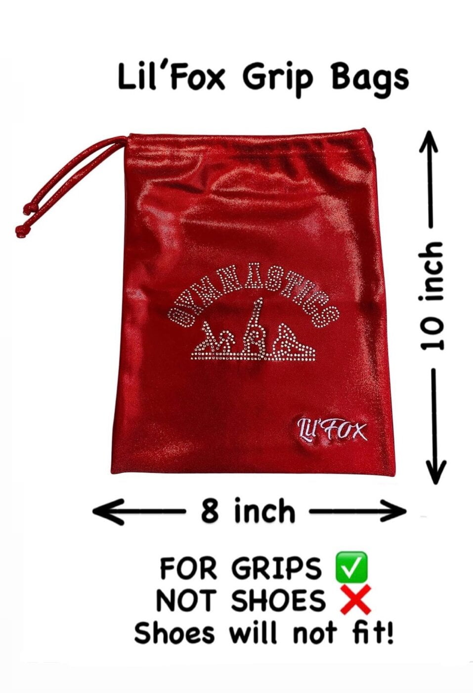 RED SHINY FOIL GRIP BAG 'GYMNASTICS' RHINESTONES