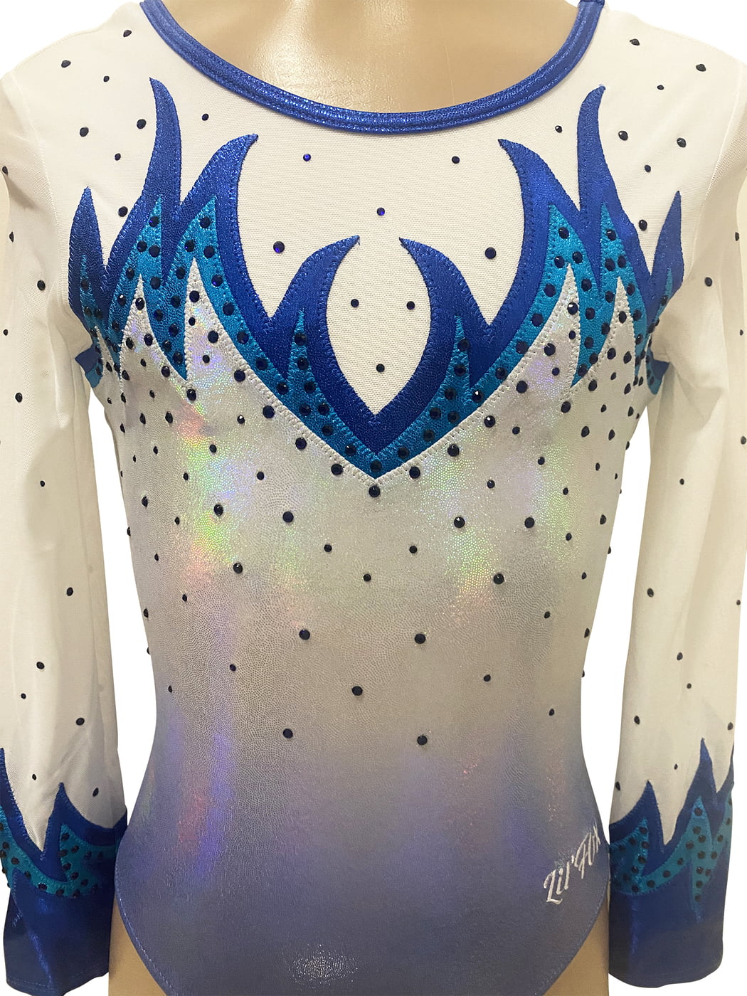 PEARL BLUE OMBRE FLAMES SHEER LONG SLEEVE