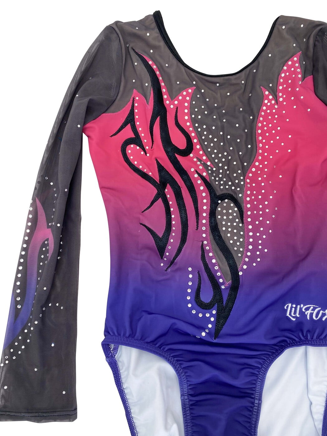 PINK PURPLE OMBRE DARK GREY MESH CRYSTALS LONG SLEEVE