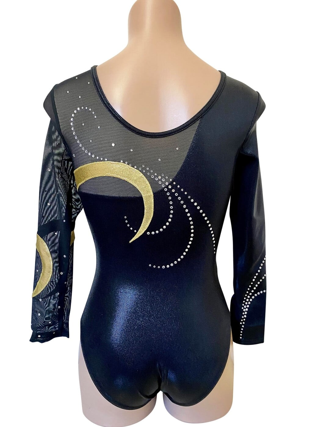 BLACK AND GOLD SWIRL MYSTIQUE WITH MESH STONES LONG SLEEVE