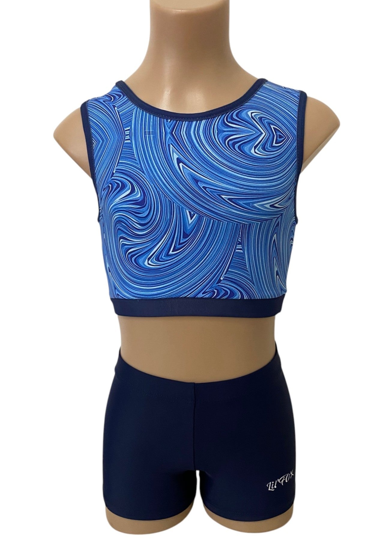 BLUE & NAVY SWIRL CROP SET
