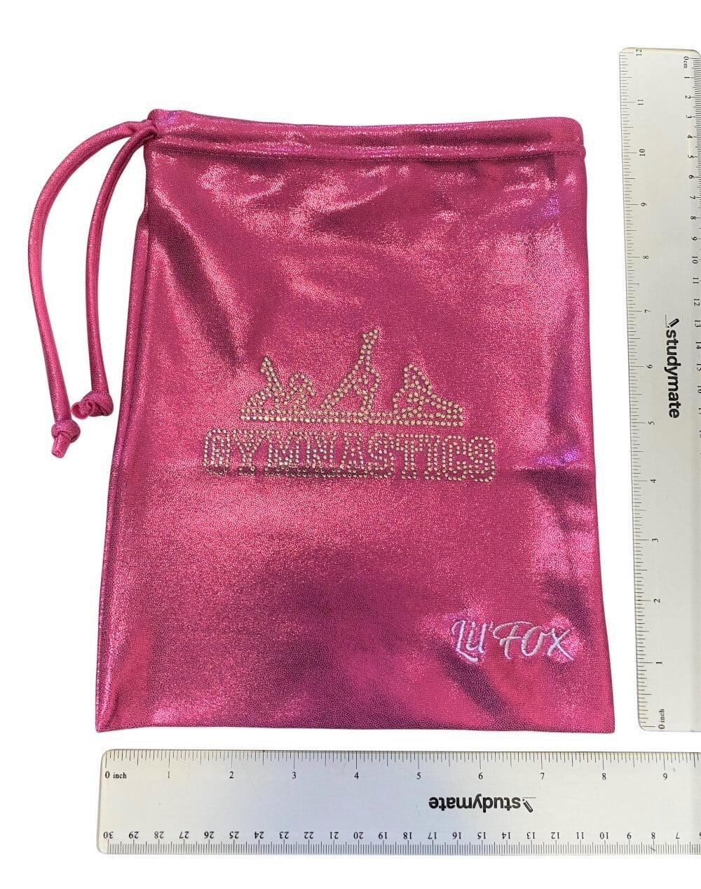 PINK SHINY MYSTIQUE GRIP BAG WITH 'GYMNASTICS' RHINESTONES