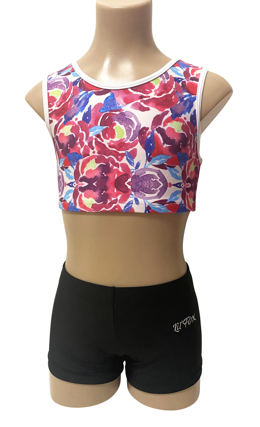 FLOWER DREAM WITH BLACK LYCRA SHORTS CROP SET