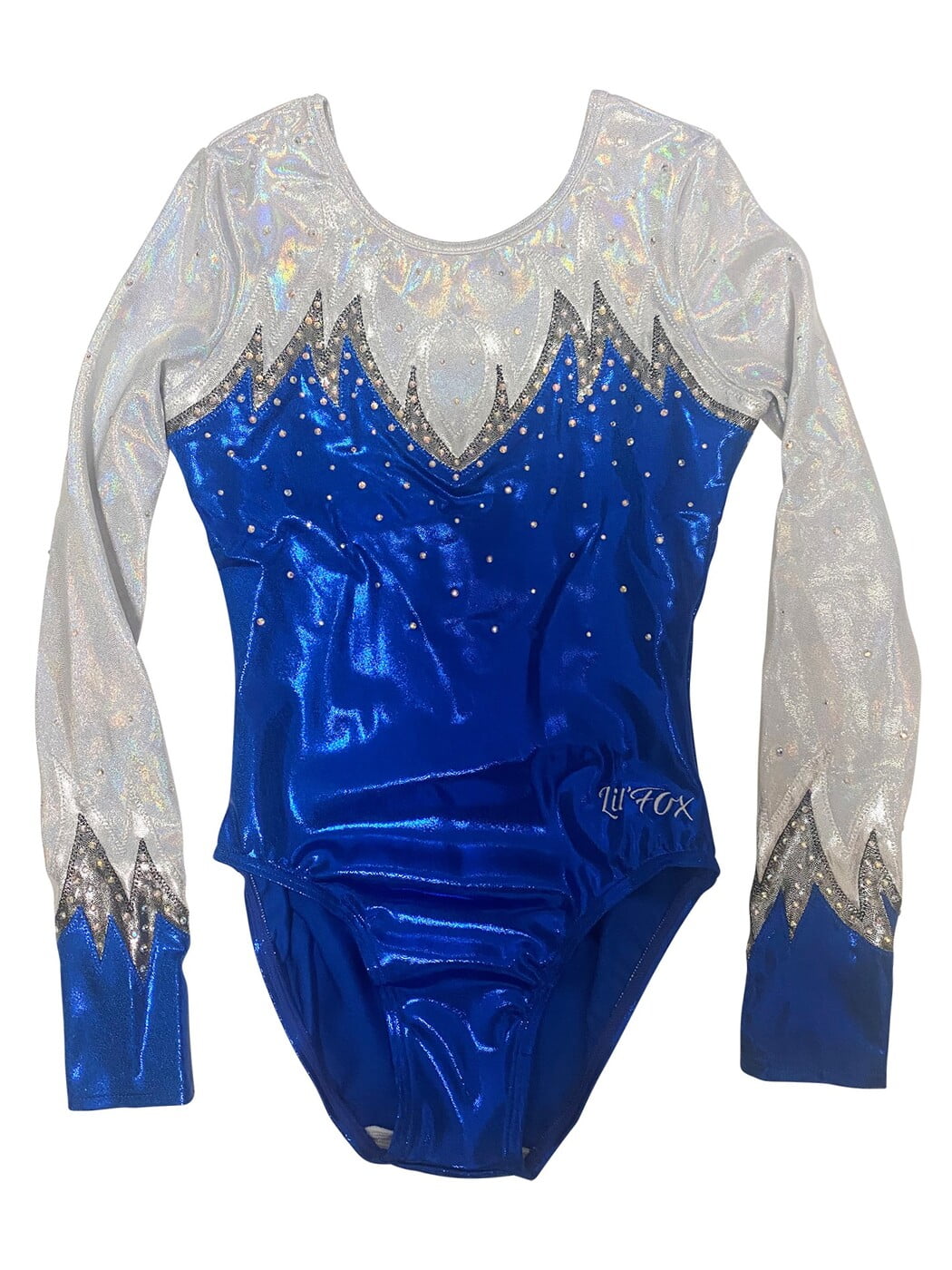 BLUE SILVER SHINY FOIL MYSTIQUE RHINESTONES LONG SLEEVE