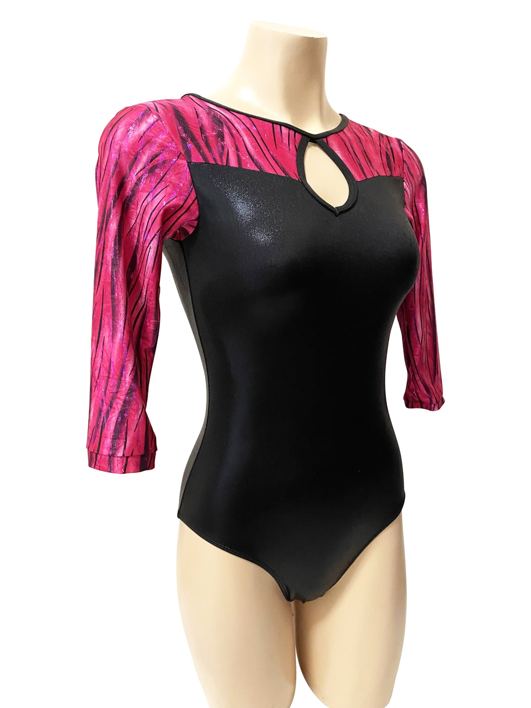 BLACK AND HOT PINK SHINY FOIL 3/4 LONG SLEEVE