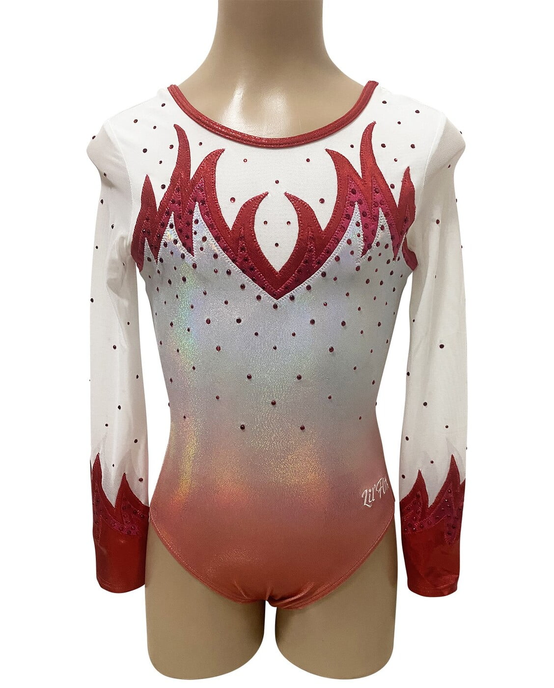 PEARL RED OMBRE FLAMES SHEER LONG SLEEVE