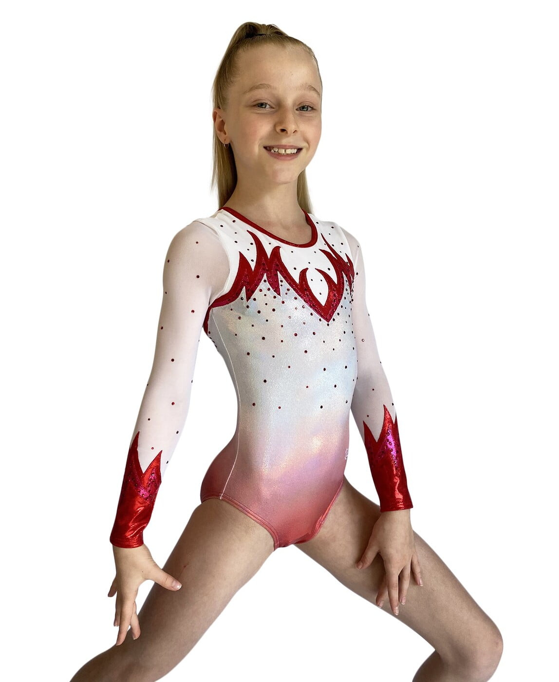 PEARL RED OMBRE FLAMES SHEER LONG SLEEVE