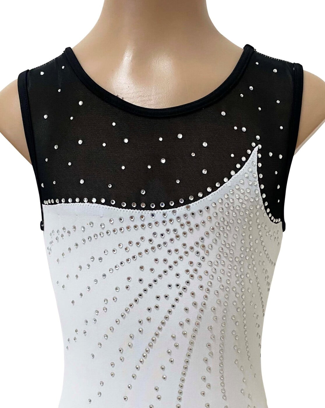 WHITE MATT LYCRA, BLACK MESH AND CLEAR STONES