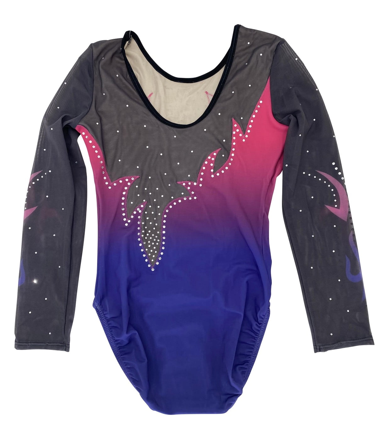 PINK PURPLE OMBRE DARK GREY MESH CRYSTALS LONG SLEEVE