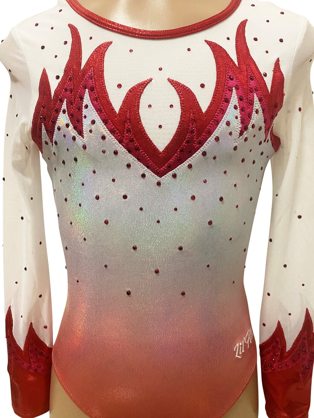 PEARL RED OMBRE FLAMES SHEER LONG SLEEVE