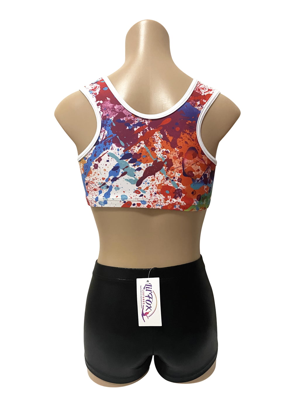 RAINBOW SPLAT WITH SHINY BLACK SHORTS CROP SET
