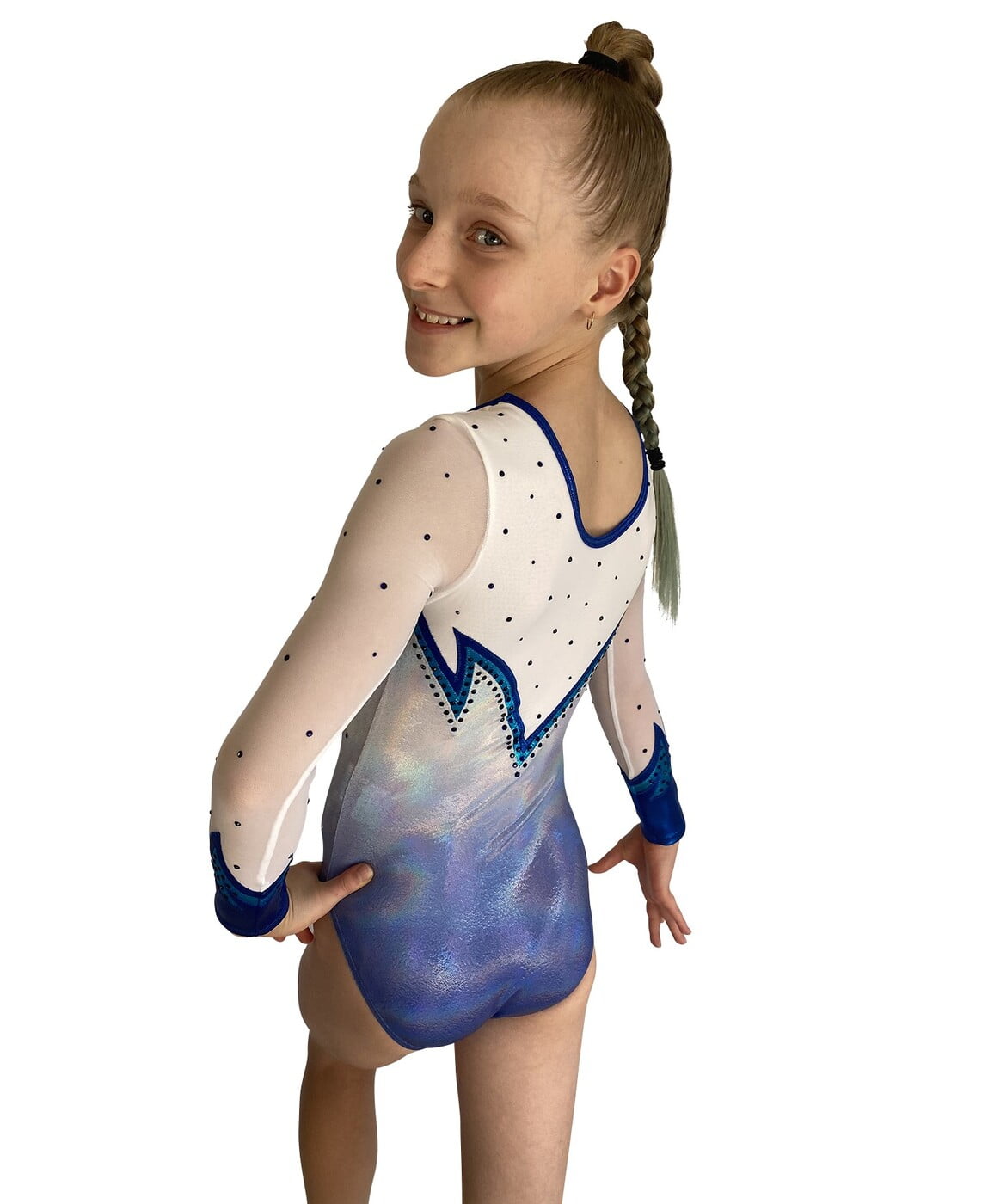 PEARL BLUE OMBRE FLAMES SHEER LONG SLEEVE