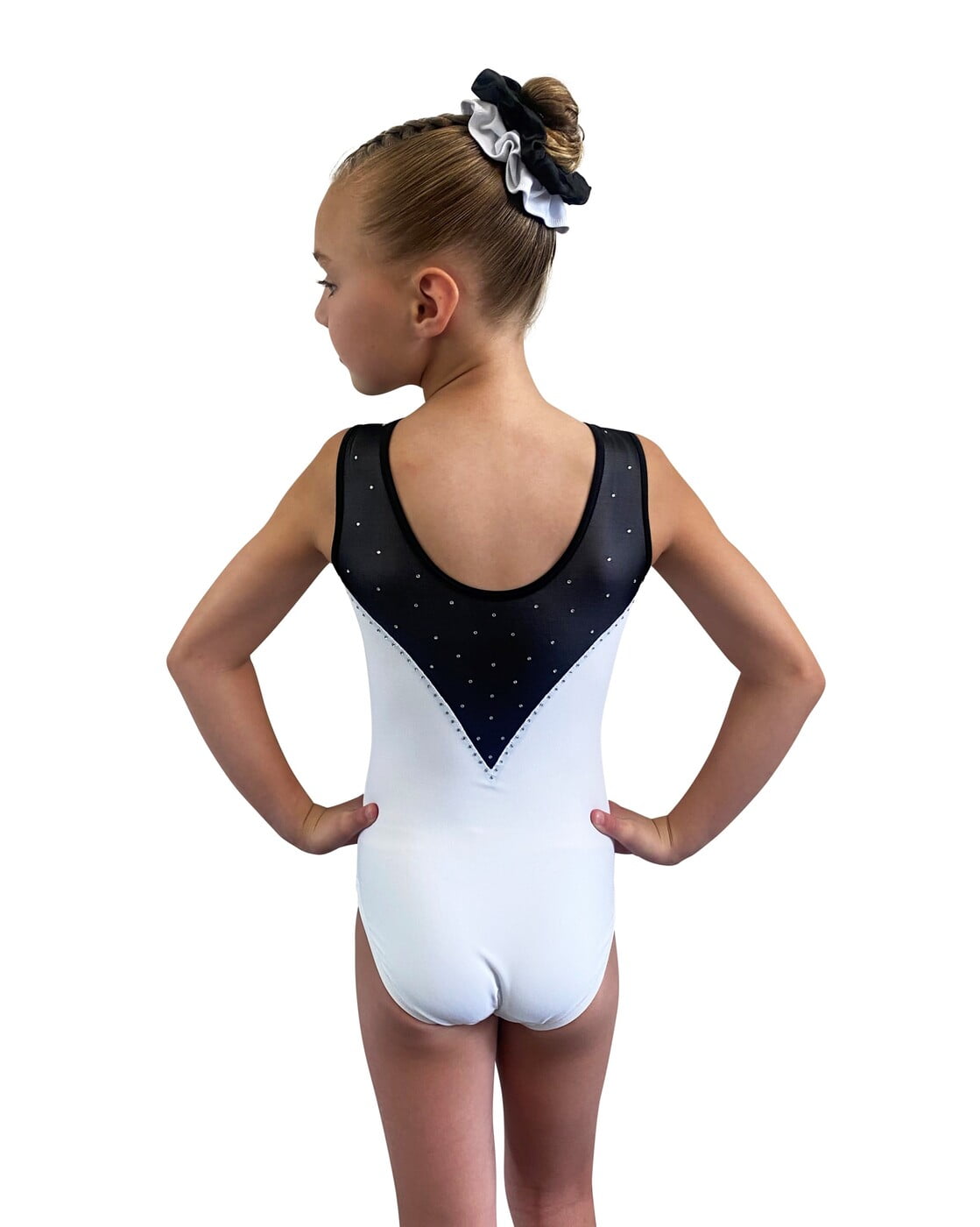 WHITE MATT LYCRA, BLACK MESH AND MIXED STONES