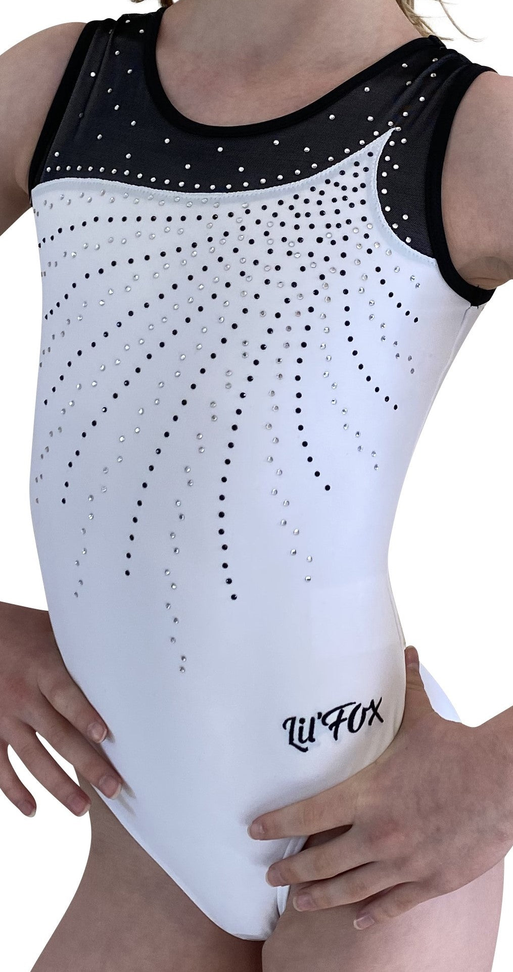 WHITE MATT LYCRA, BLACK MESH AND MIXED STONES