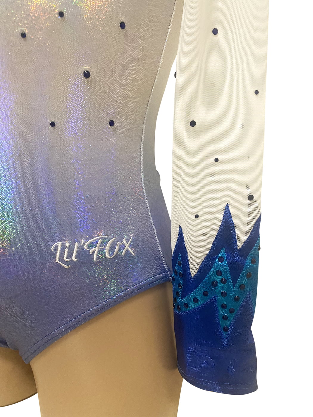 PEARL BLUE OMBRE FLAMES SHEER LONG SLEEVE