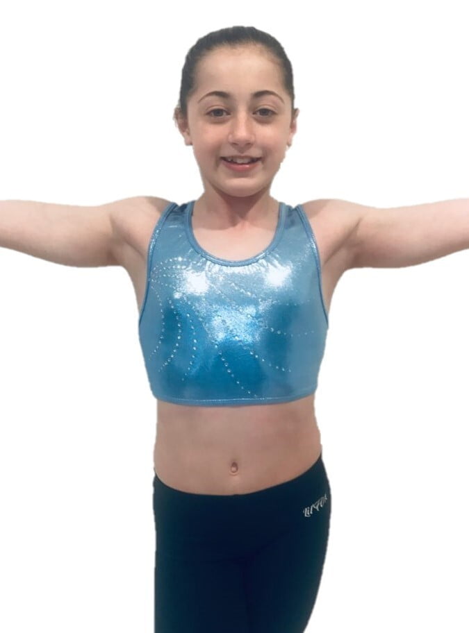 ICE BLUE SHINY FOIL MYSTIQUE CROP TOP