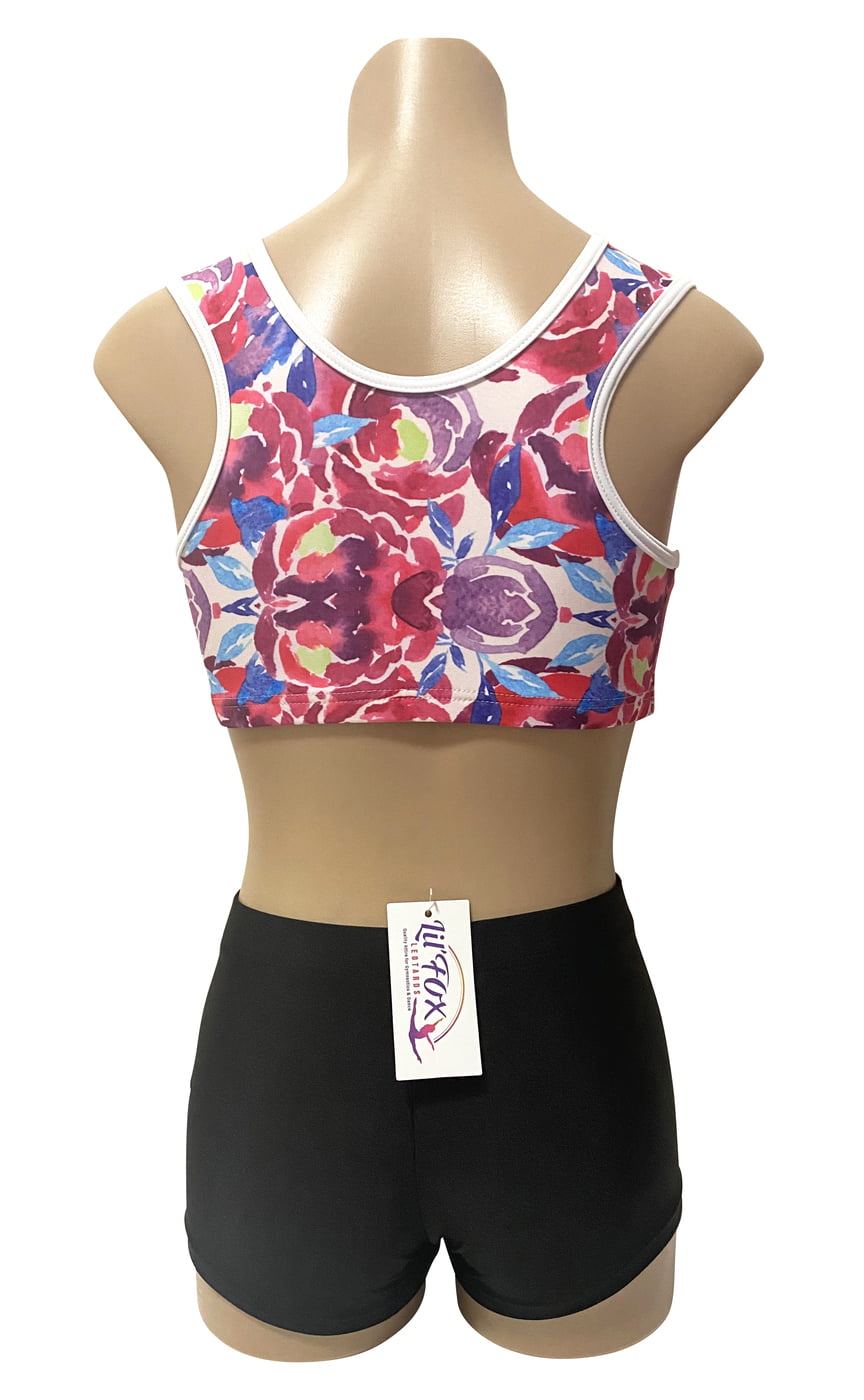 FLOWER DREAM WITH BLACK LYCRA SHORTS CROP SET