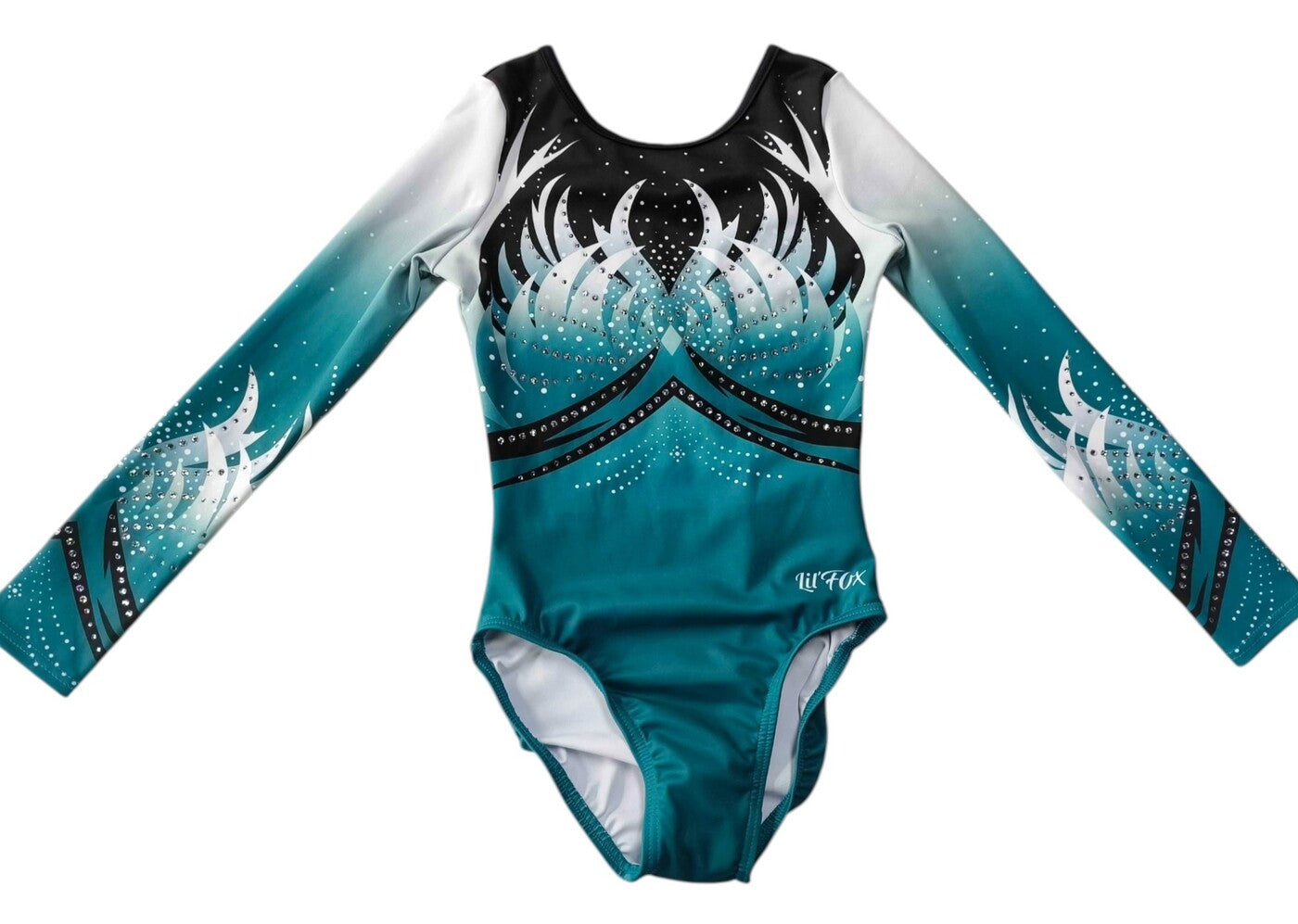 TEAL GREEN PHOENIX CRYSTALS FRONT/BACK + LONG SLEEVE