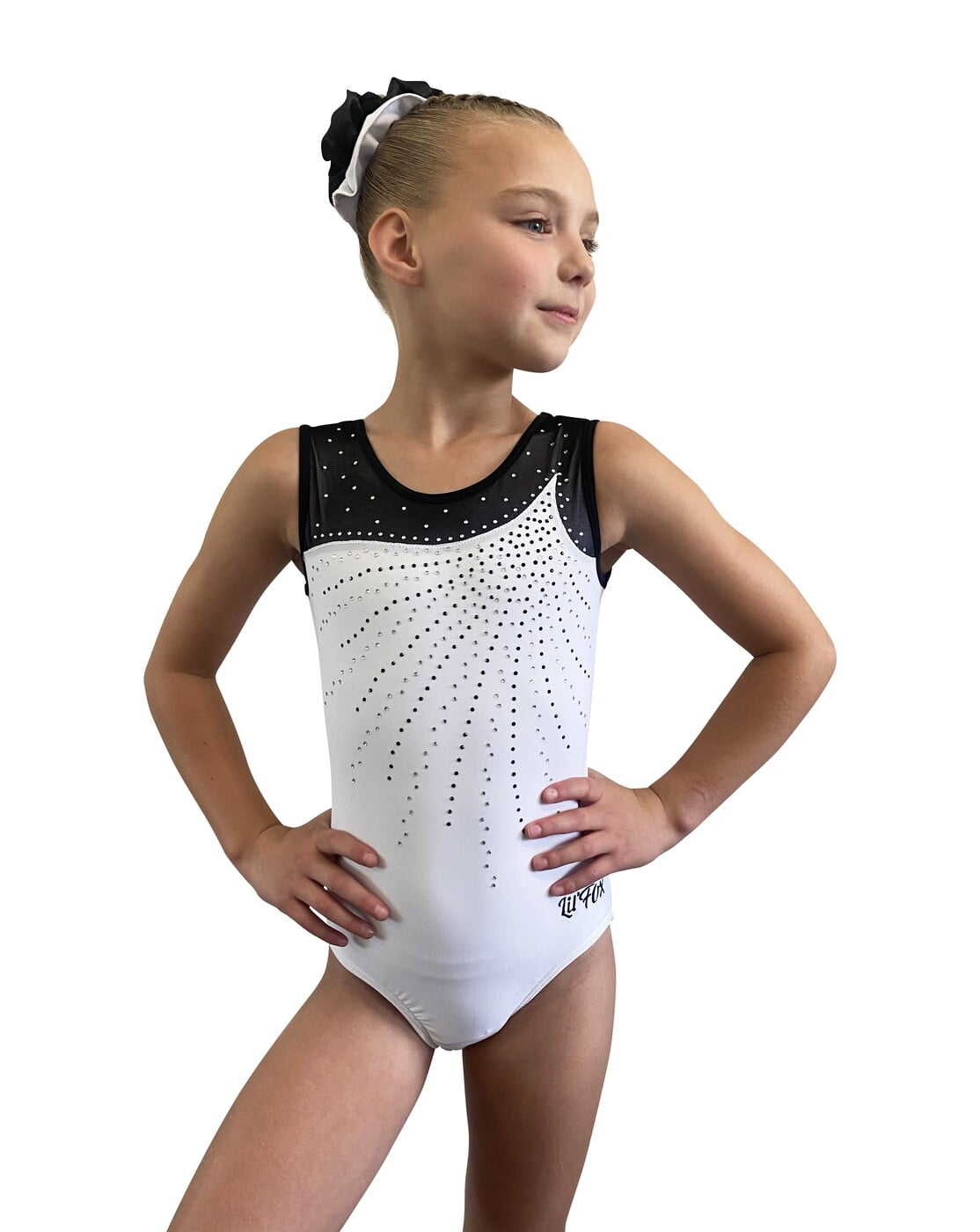 WHITE MATT LYCRA, BLACK MESH AND MIXED STONES