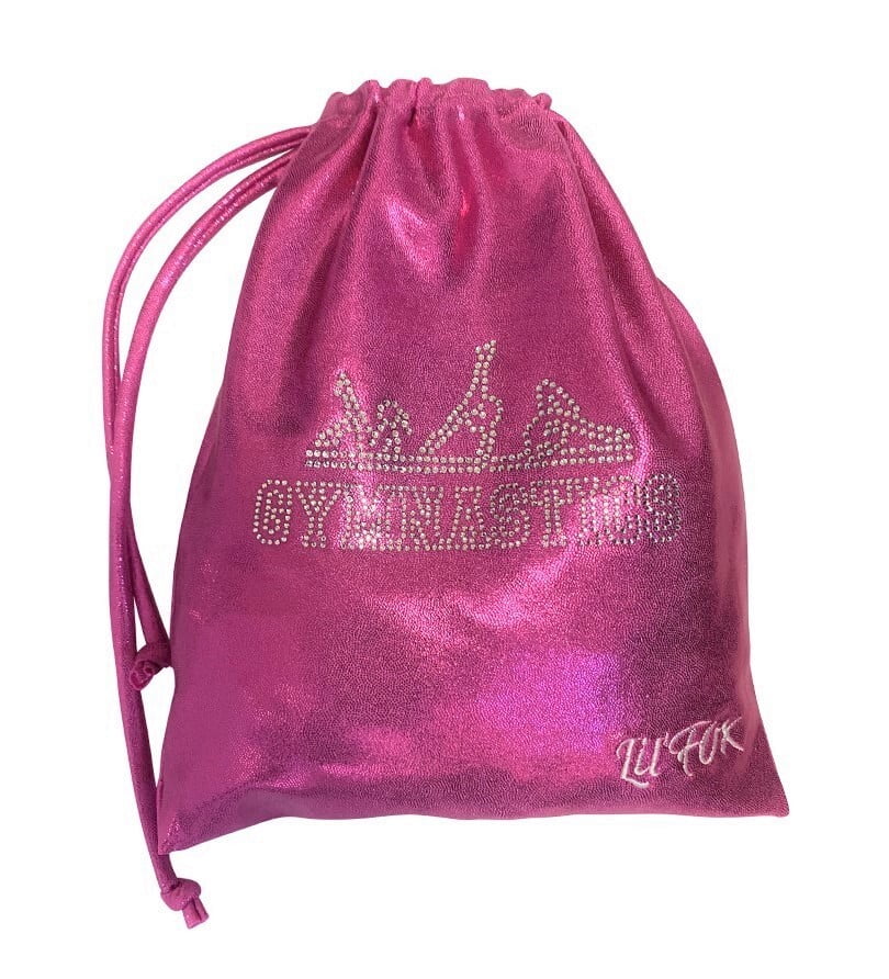 PINK SHINY MYSTIQUE GRIP BAG WITH 'GYMNASTICS' RHINESTONES