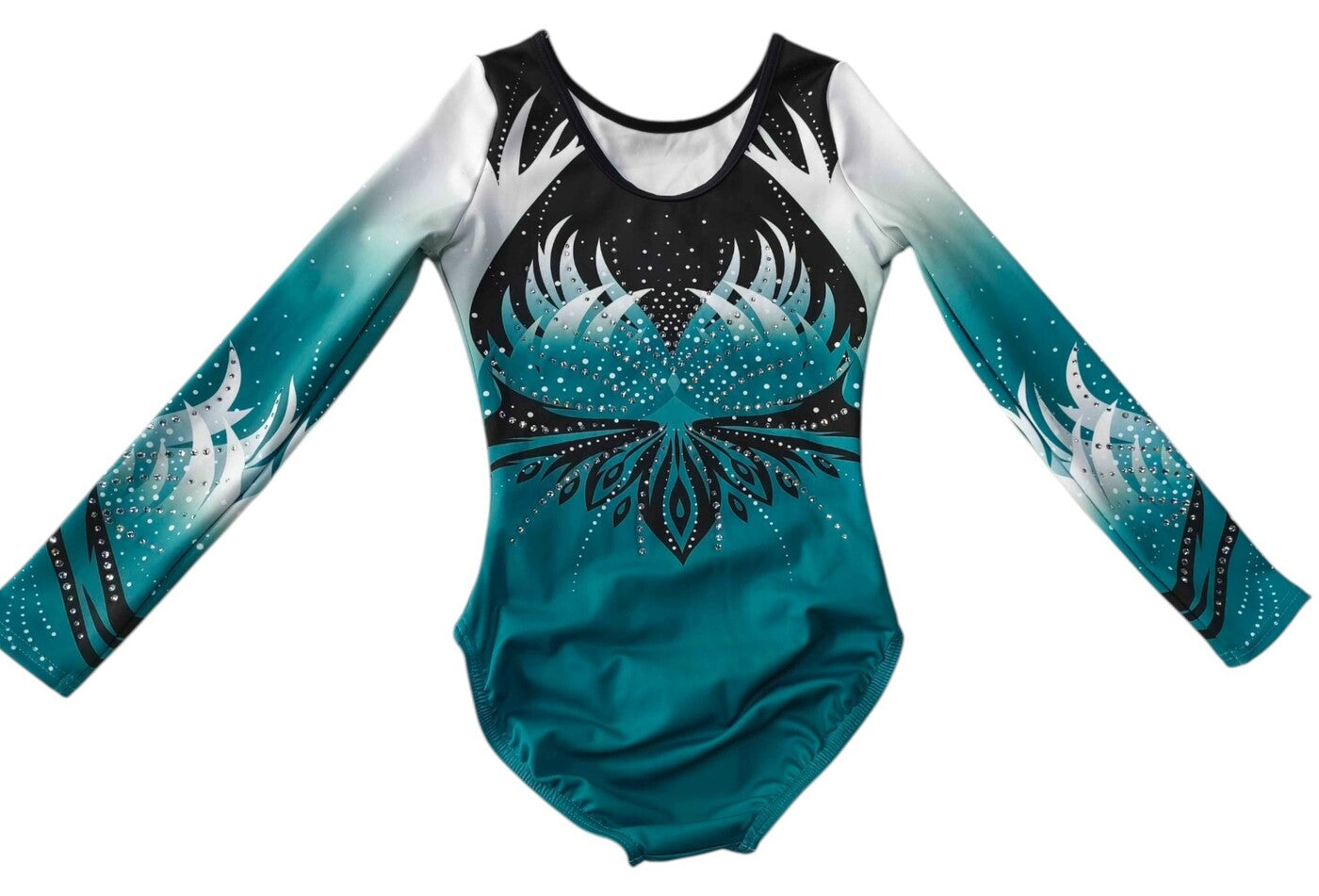 TEAL GREEN PHOENIX CRYSTALS FRONT/BACK + LONG SLEEVE