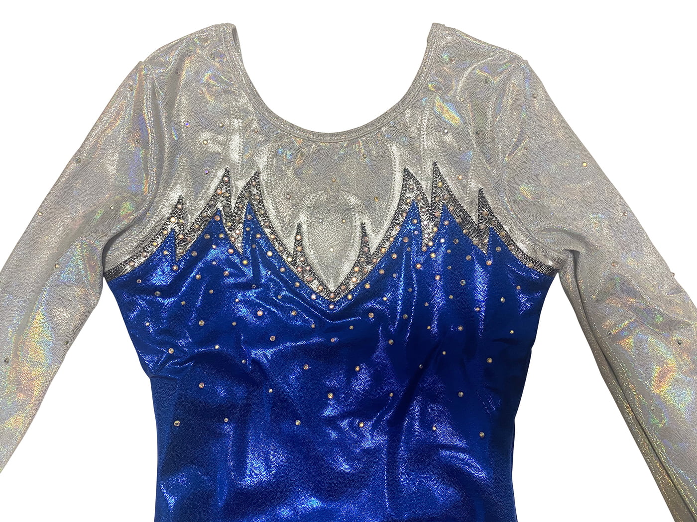 BLUE SILVER SHINY FOIL MYSTIQUE RHINESTONES LONG SLEEVE