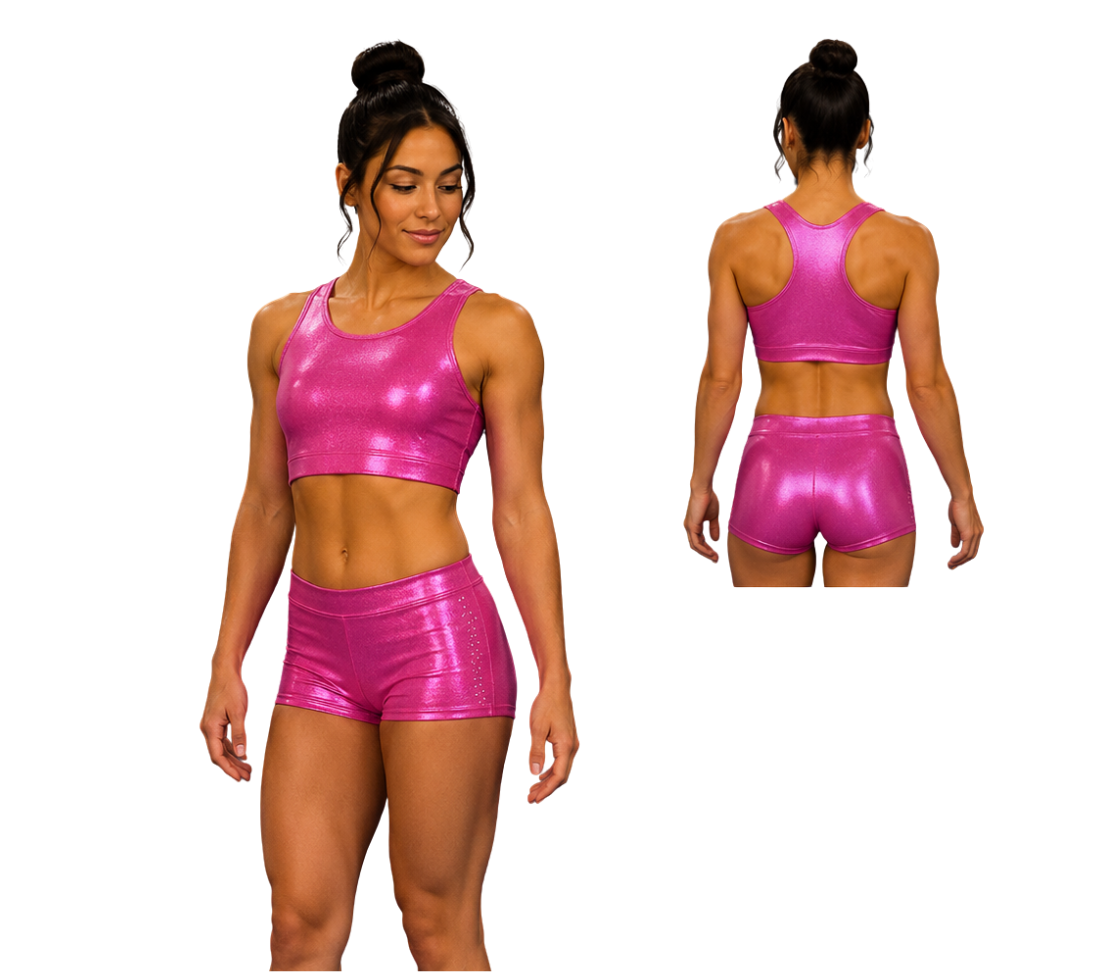 Lil'Fox Pink Shiny Mystique Crop Set with Rhinestones