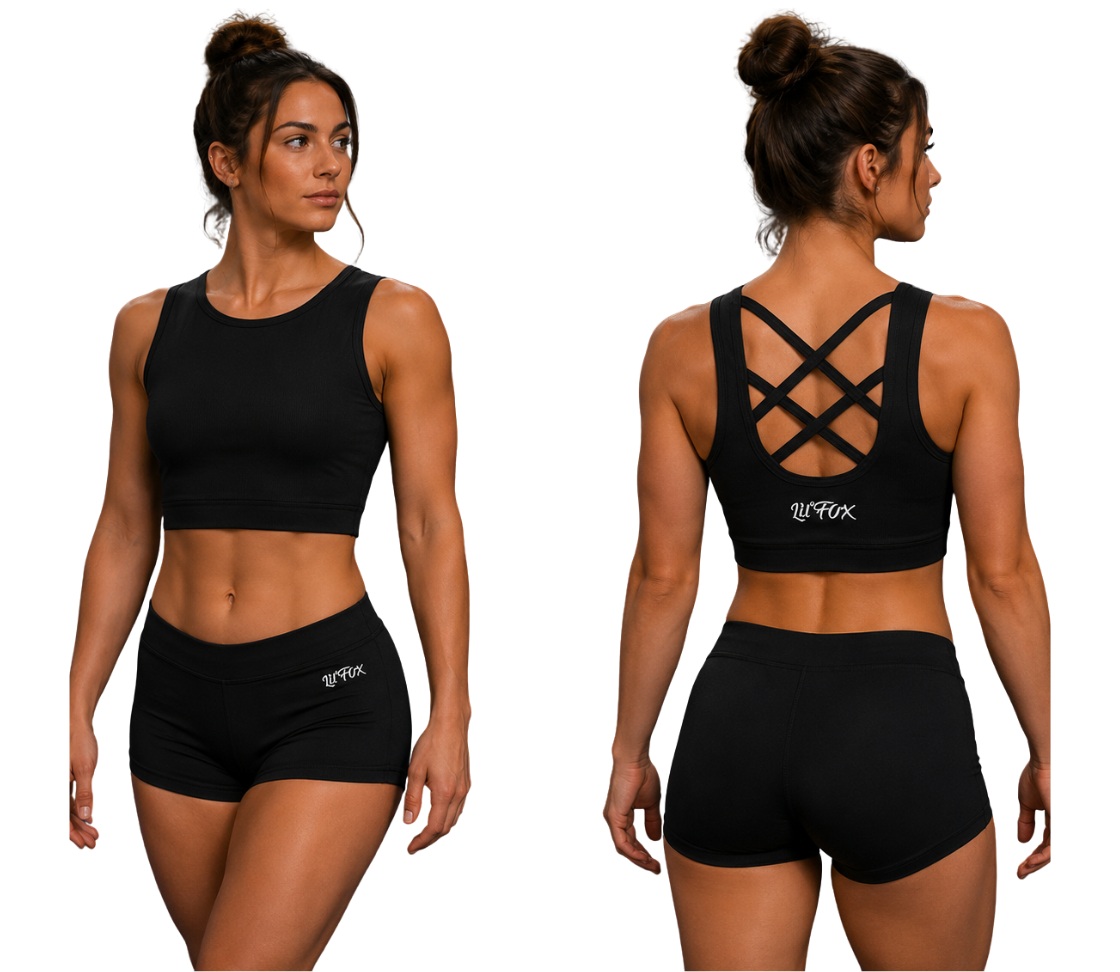 Lil'Fox Black Lycra XX Crop Top & Mystique Shorts Set
