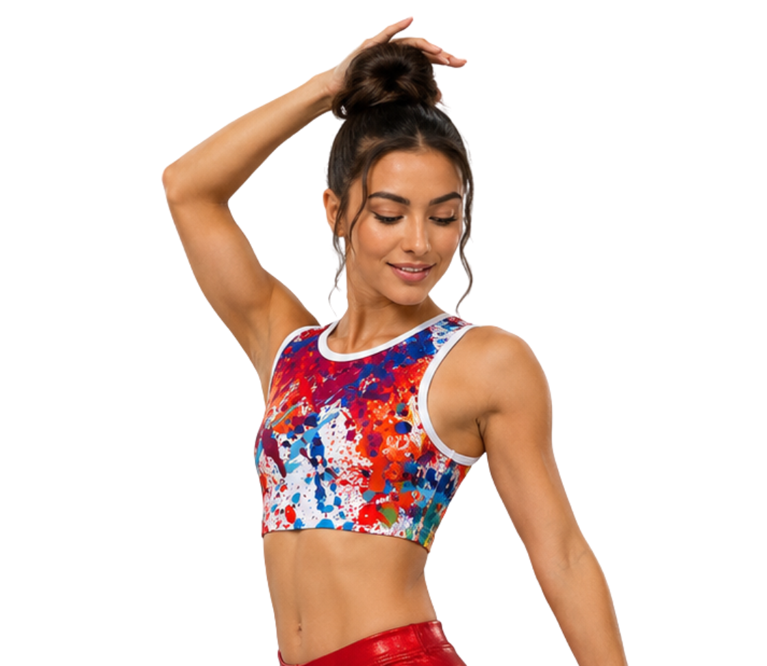 RAINBOW SPLAT CROP TOP LYCRA PRINT