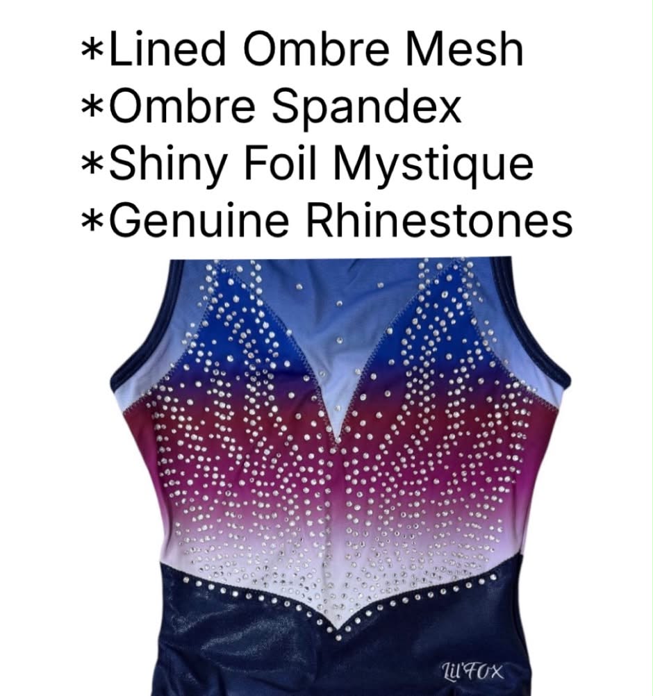 Lil'Fox Bejewelled Navy & Maroon Gymnastics Leotard with Crystals