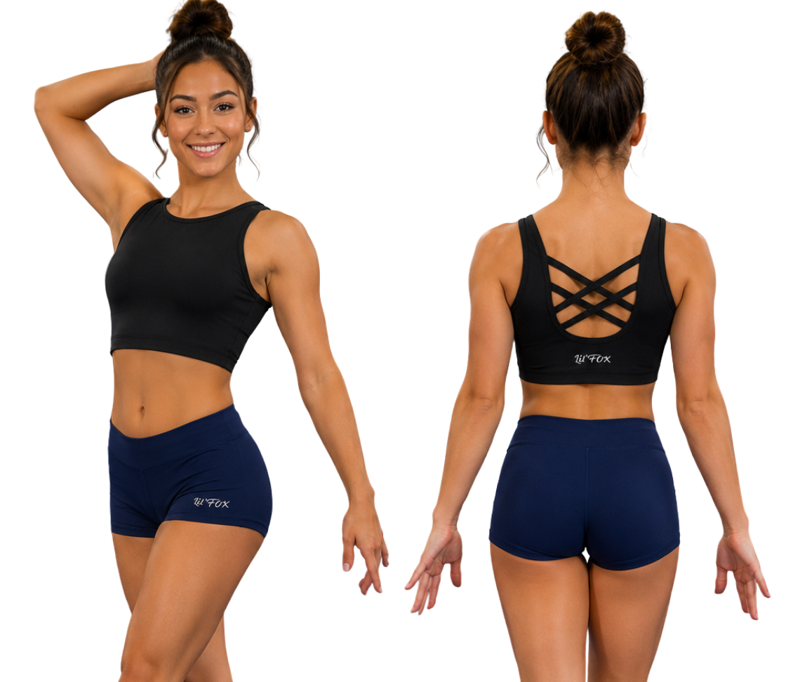 Lil'Fox Black & Navy Lycra Crop Set XX Back
