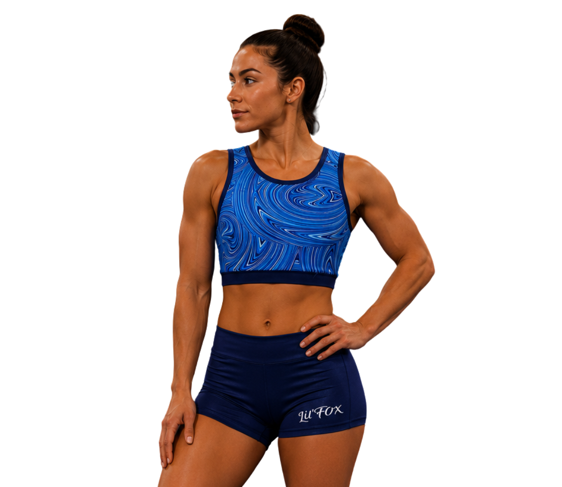 BLUE & NAVY SWIRL CROP SET