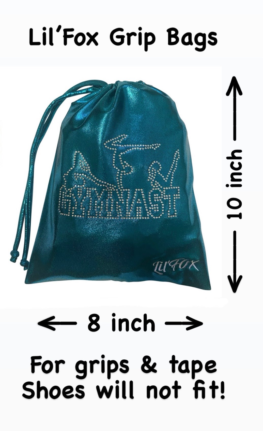 Lil'Fox Teal Green Shiny Mystique Grip Bag with 'Gymnast' Rhinestones