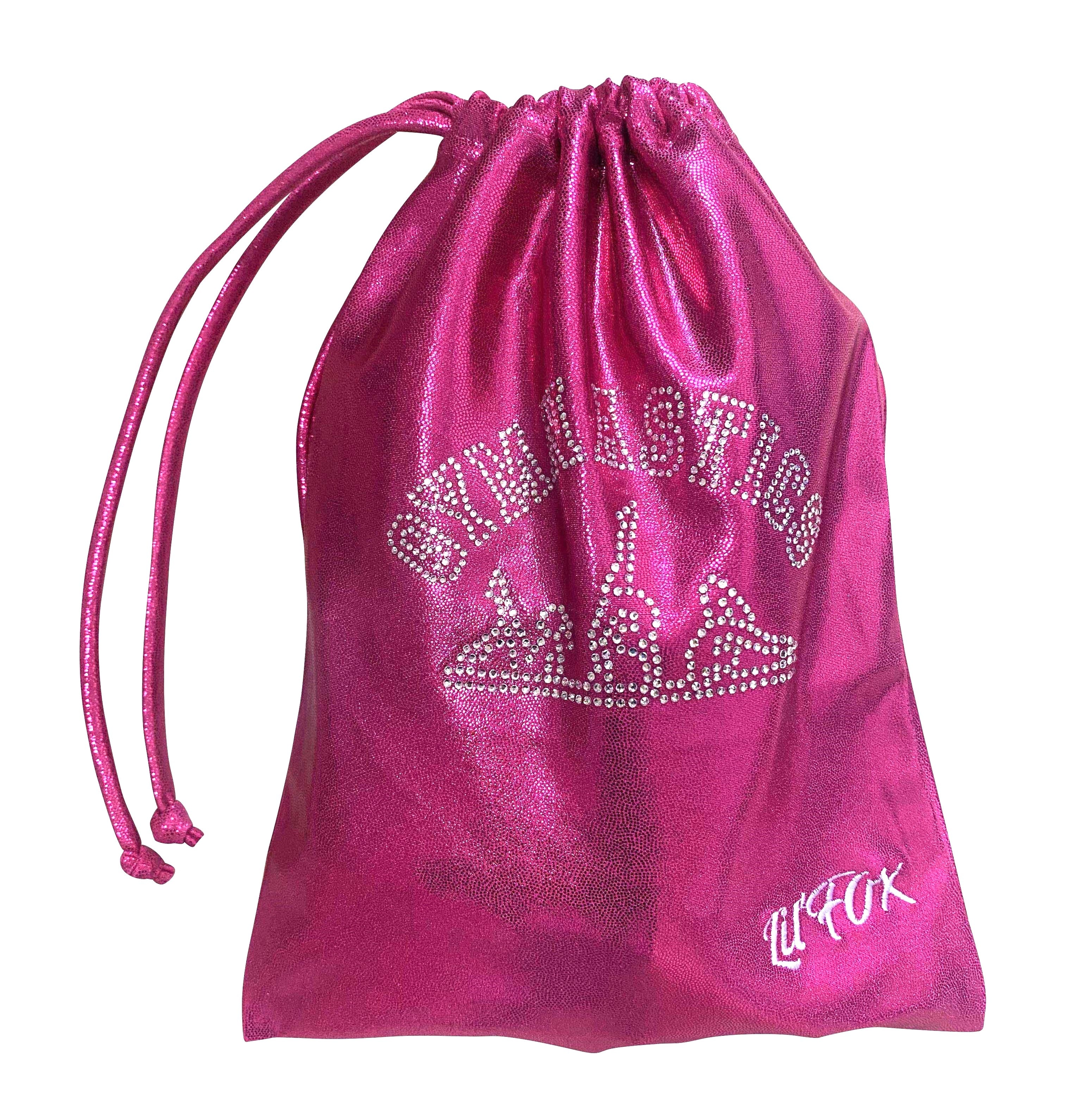 PINK SHINY MYSTIQUE GRIP BAG WITH 'GYMNAST' RHINESTONES