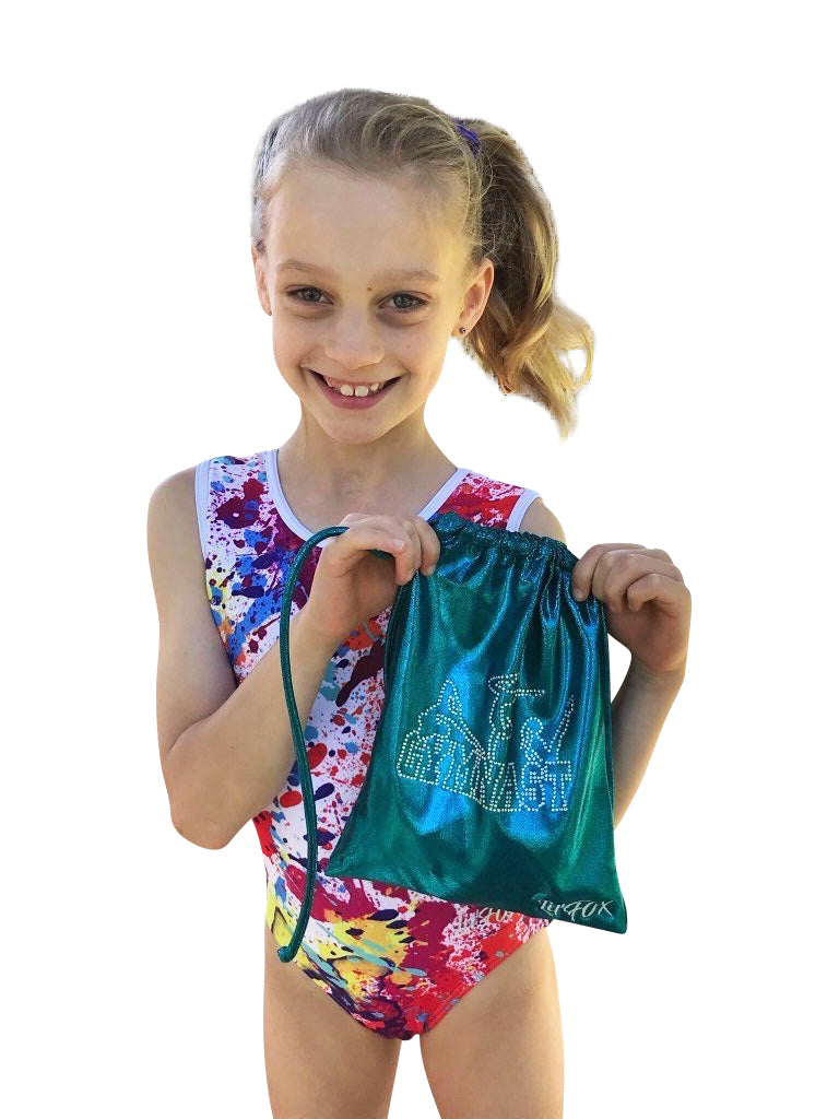 Lil'Fox Teal Green Shiny Mystique Grip Bag with 'Gymnast' Rhinestones