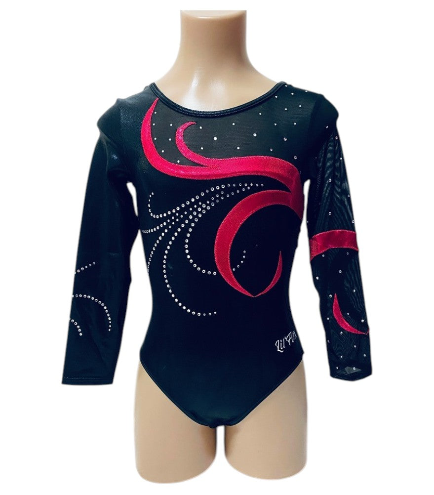 Lil'Fox Black & Berry Swirl Mystique with Mesh & Crystals Long Sleeve