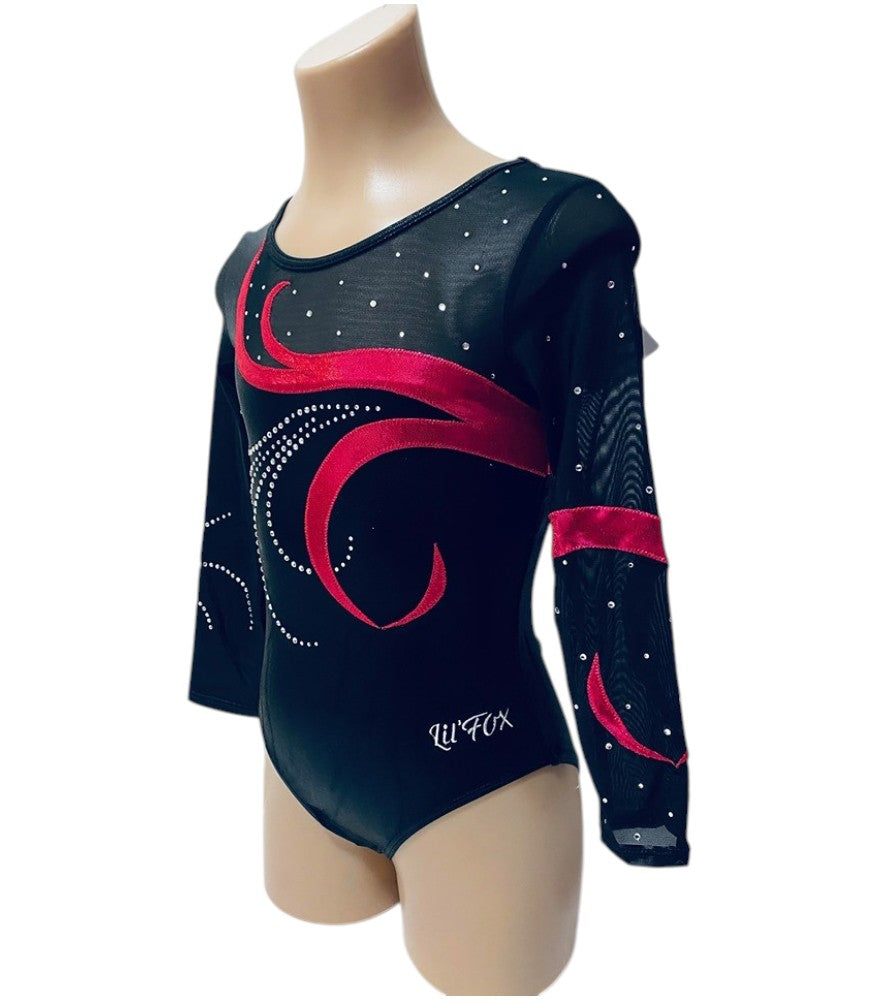 Lil'Fox Black & Berry Swirl Mystique with Mesh & Crystals Long Sleeve