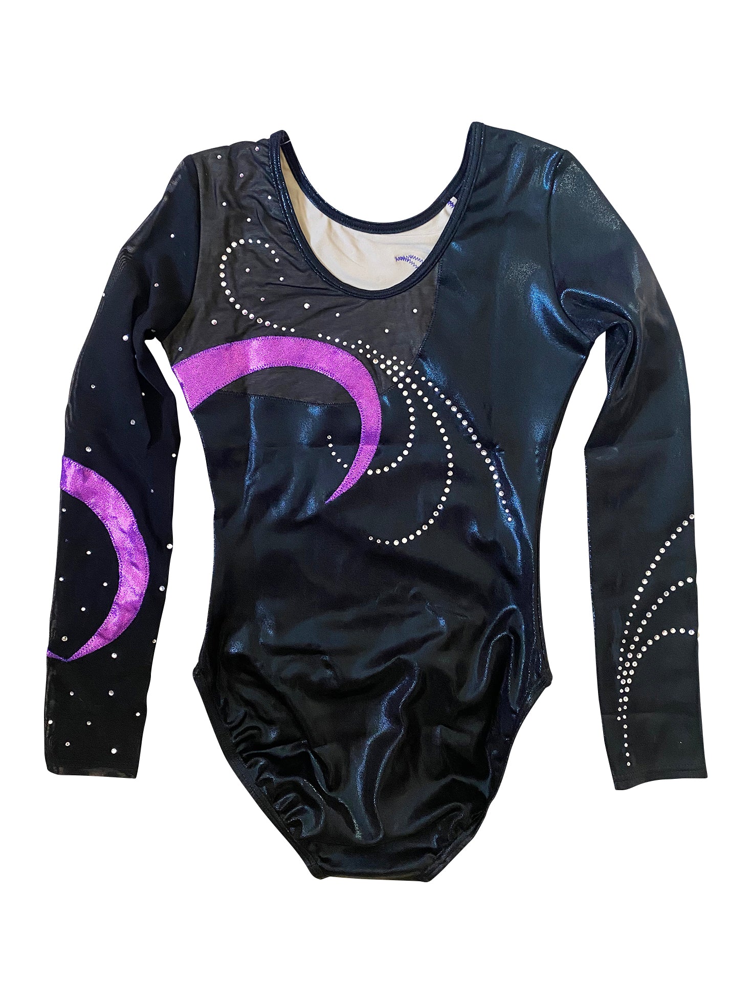 BLACK & GRAPE SWIRL MYSTIQUE WITH MESH & CRYSTALS LONG SLEEVE