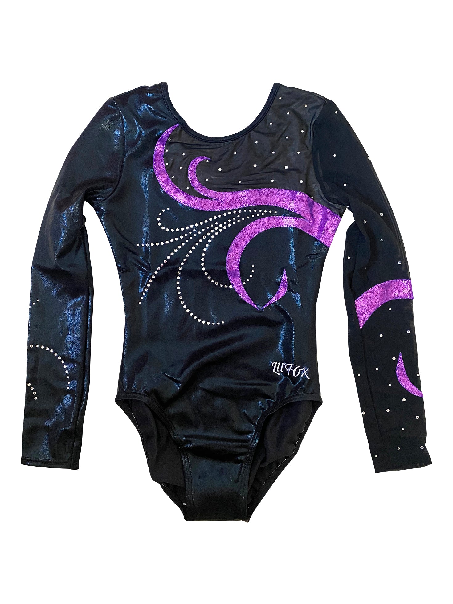 BLACK & GRAPE SWIRL MYSTIQUE WITH MESH & CRYSTALS LONG SLEEVE